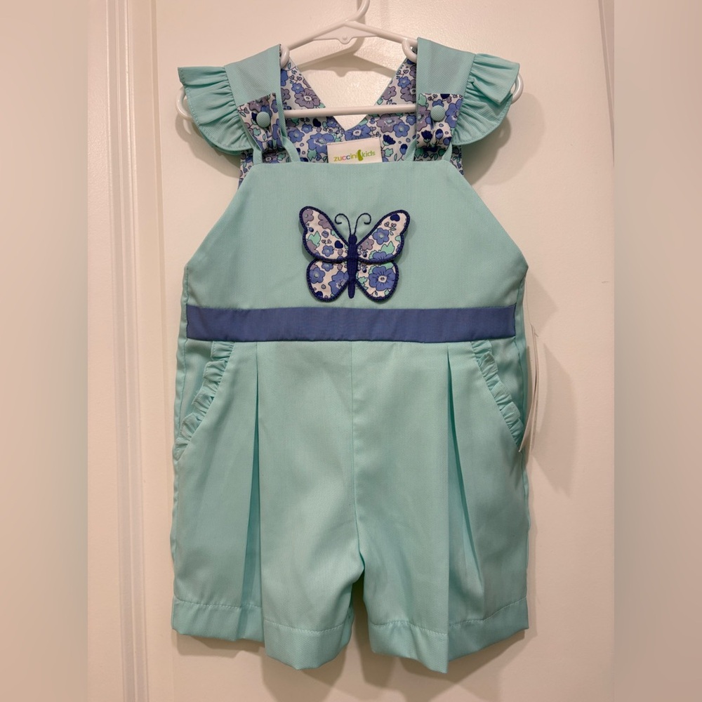 🦋 Zuccini Kids Butterfly Overall Romper – Mint Blue | 2T | NWT